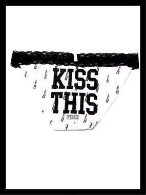 💕ⓅⒾⓃⓀ ⓋⓈ “KISS THIS” Extra Low Rise Lace Trim Bikini Panties NWT💕